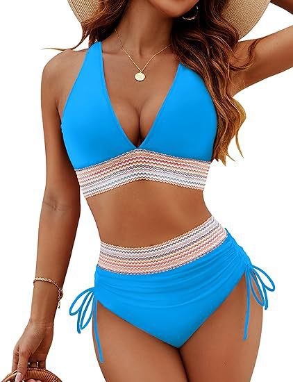 Veda Bremen Elara bikini set in lake blue, featuring a stylish two-piece swimwear design with adjustable straps on a plain background.