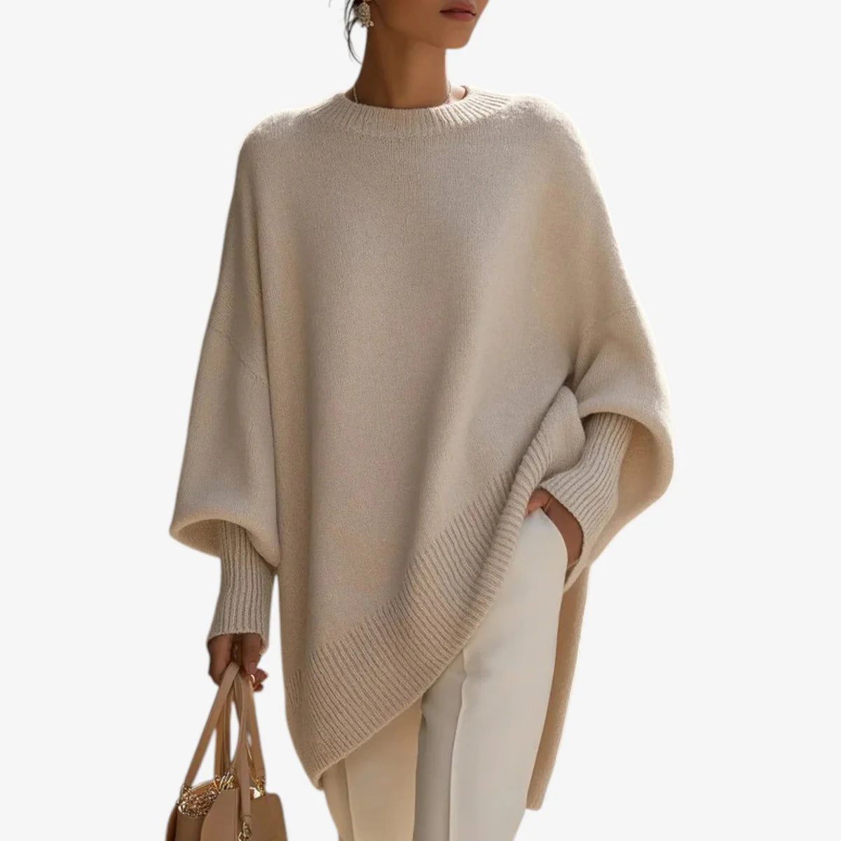 Beige Lavelle soft round-neck sweater by Lurolondon.co.uk, featuring a cozy fit and smooth knit fabric.