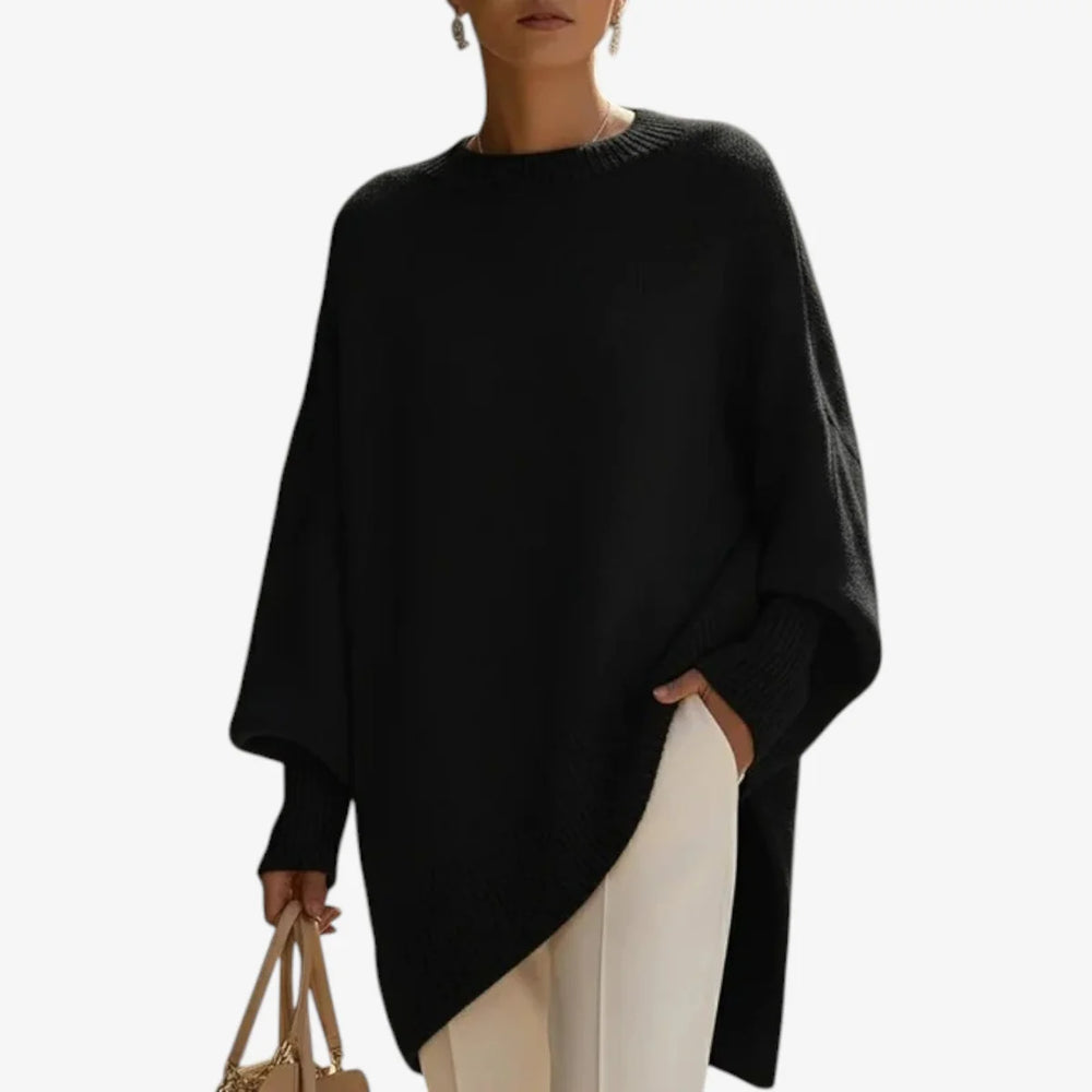 Black Lavelle soft round-neck sweater by Lurolondon.co.uk, featuring a cozy fit and smooth knitted fabric.
