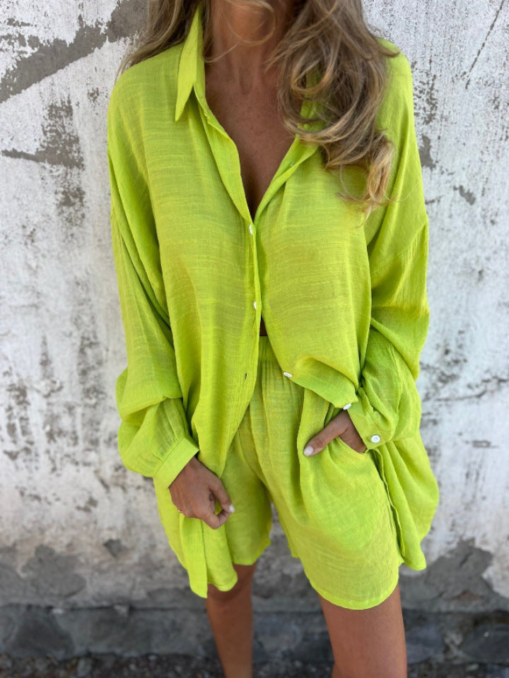 Veda Bremen lime long-sleeve shirt and shorts set, casual children&