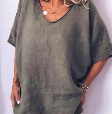 Veda Bremen Vivian versatile linen blouse in military green, lightweight and casual for stylish everyday wear.