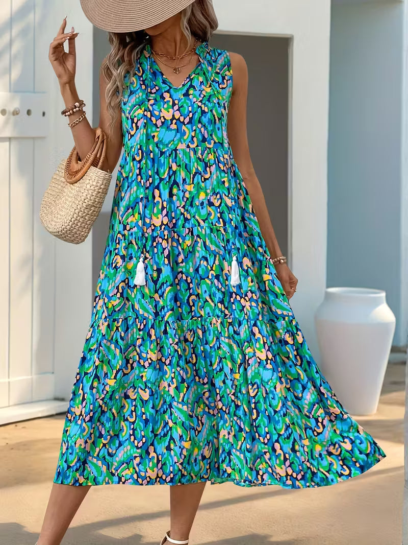 Navy boho dress by Veda Bremen featuring flowing fabric and relaxed fit, casual style perfect for summer or bohemian fashion.