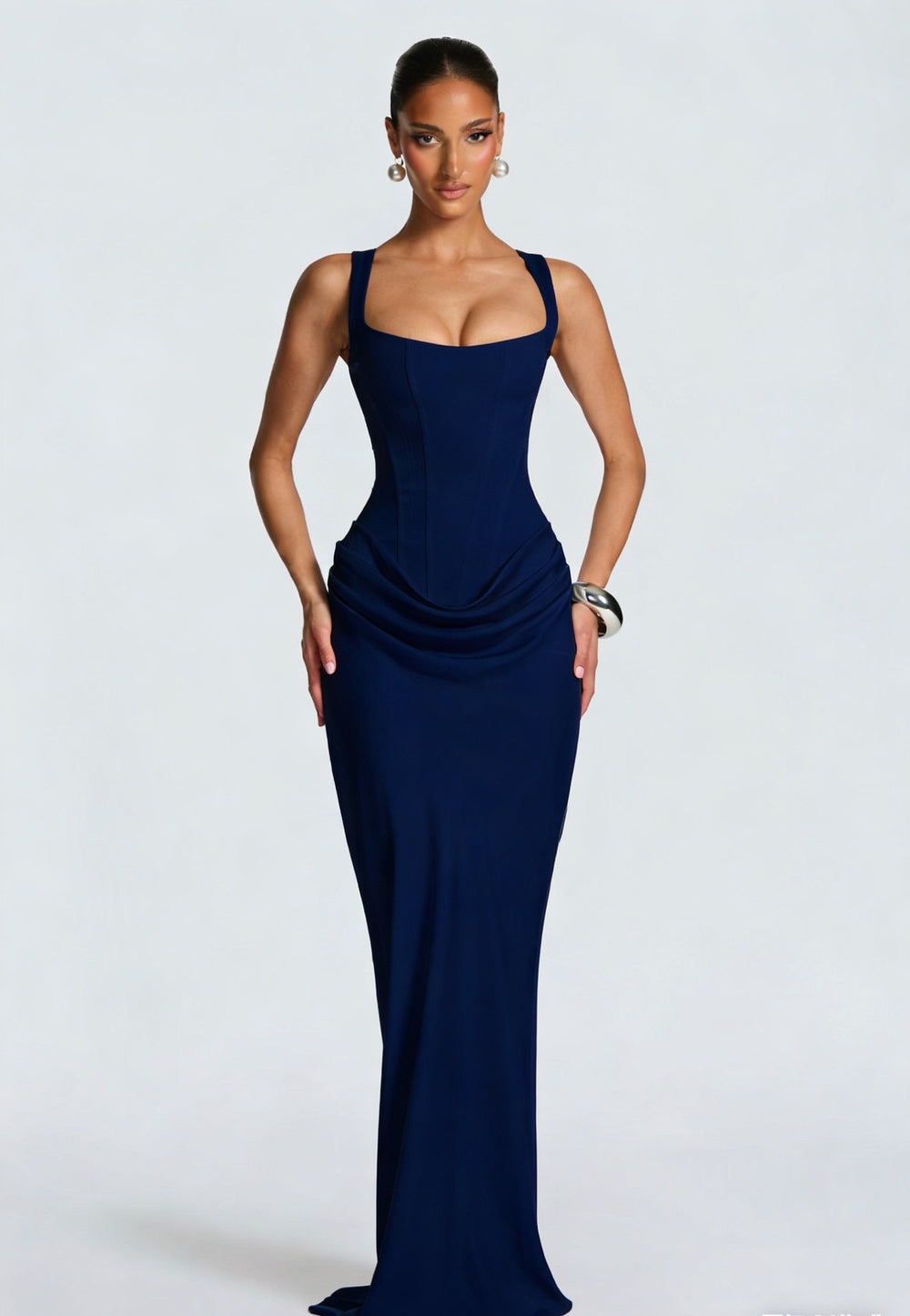 Navy Dolce Maxi Dress by Lurolondon.co.uk featuring a flowing silhouette and elegant design, perfect for formal occasions.
