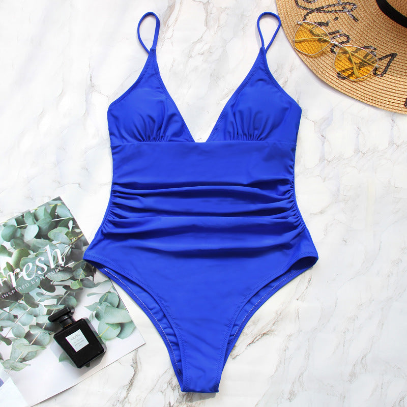 Navy blue Serena Veda Bremen one-piece swimsuit with a sleek, fitted design, showing the front view on a plain background.