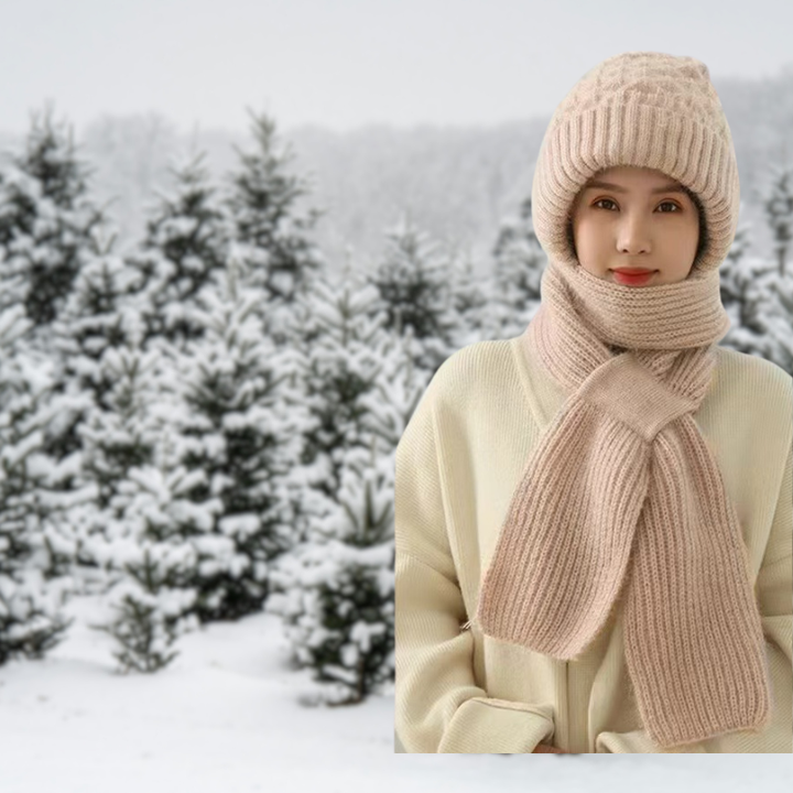 Nude winter hat and scarf combo by Lurolondon.co.uk, featuring cozy knit fabric and stylish, warm winter accessories.