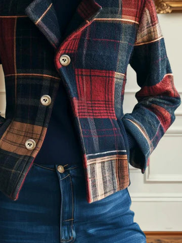 Plaid wool jacket from Lurolondon.co.uk featuring a classic check pattern and tailored fit, displayed on a hanger.