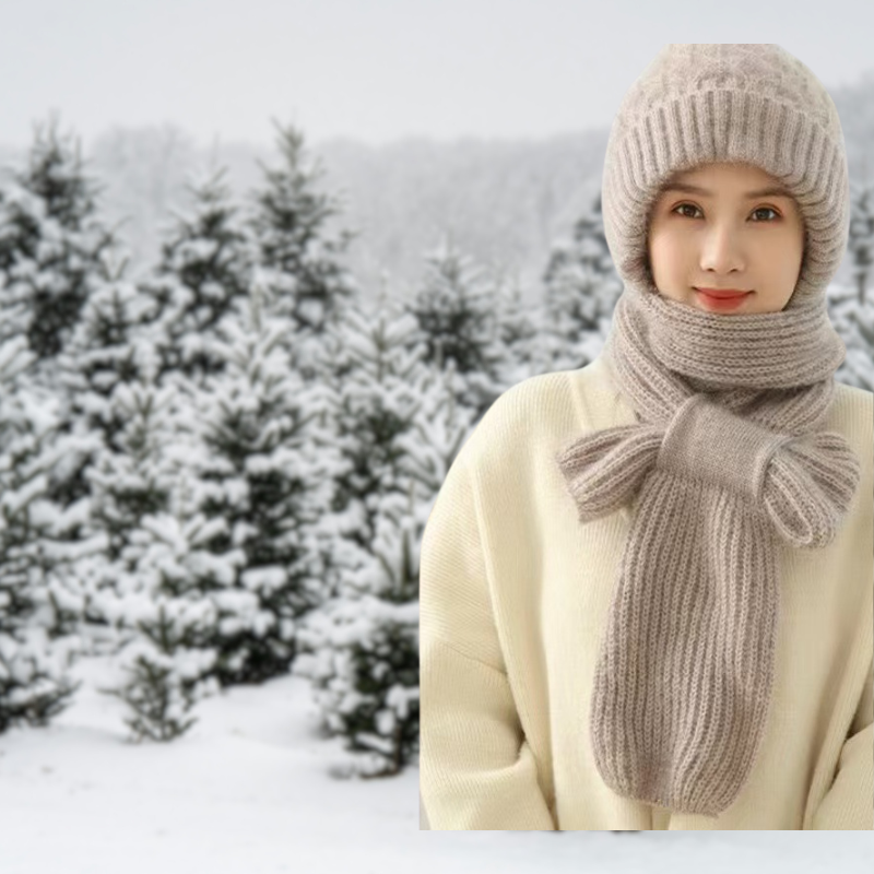 Oatmeal winter hat and scarf combo by Lurolondon, cozy knit accessories for cold weather, shown in the image.