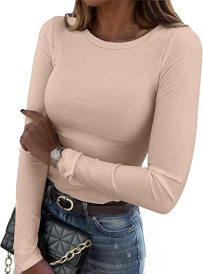 Off-white LuroLondon elegant round neck long sleeve top, close-up of fabric and neckline detail.
