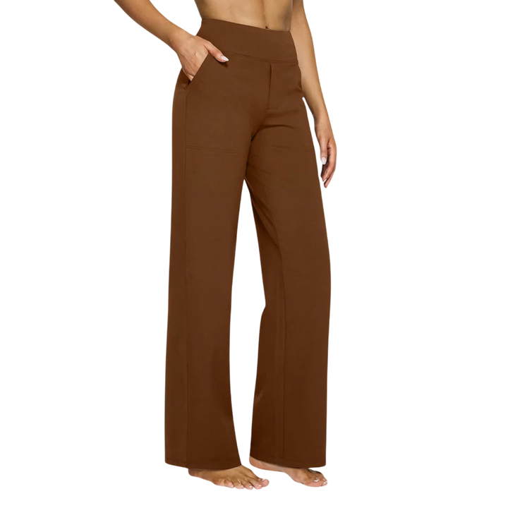 Dark brown Kara stretch hose by Veda Bremen, close-up of smooth, stretchy fabric highlighting fit and texture.