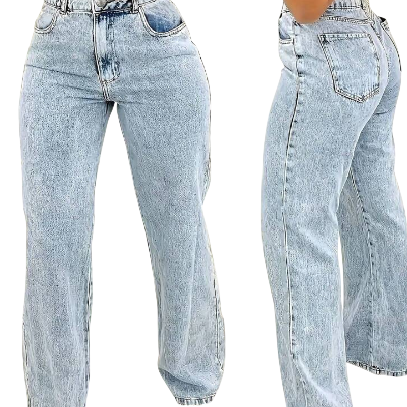 Blue Atlas Denim Jeans by Lurolondon.co.uk, front view showing classic fit and deep blue color with stitching details.