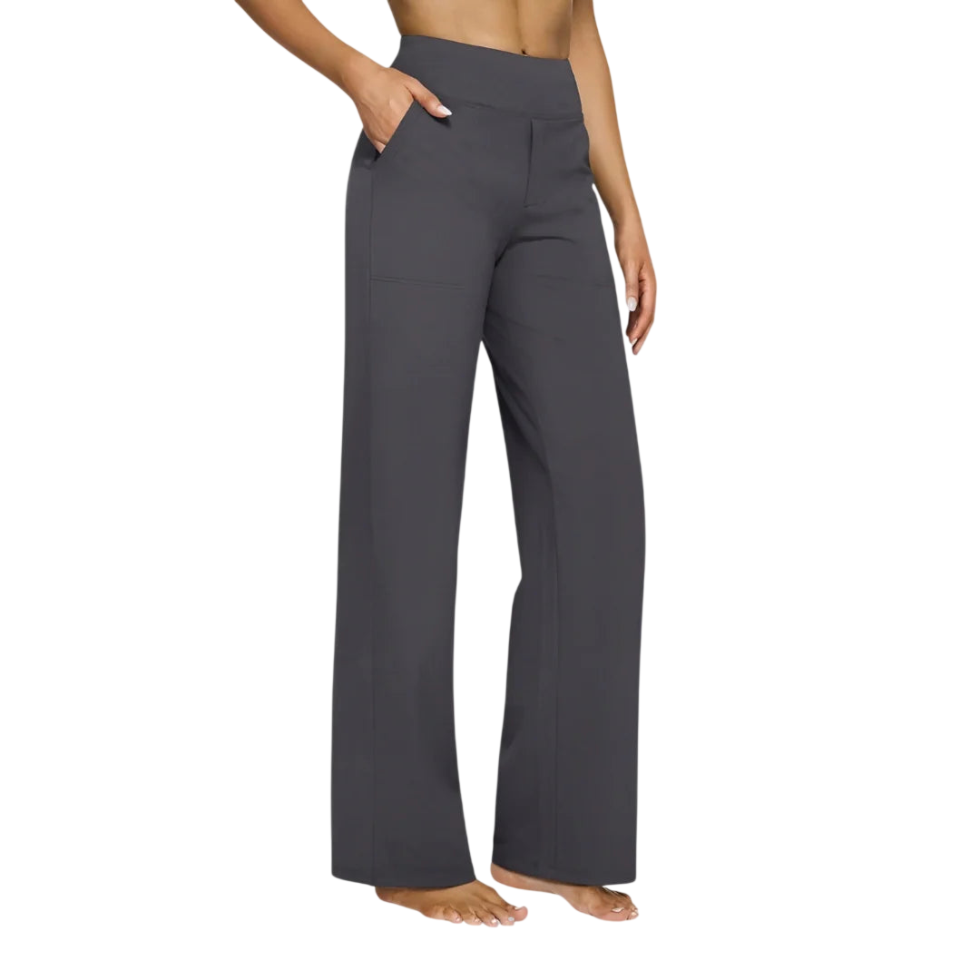 Grey Veda Bremen Kara Stretch-Hose showing a close-up of the fabric and fit on a mannequin.
