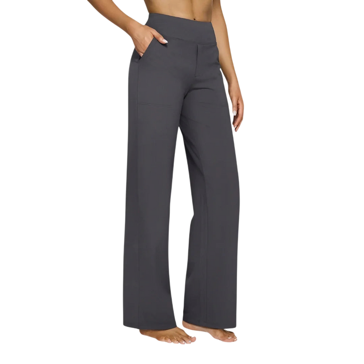 Grey Veda Bremen Kara Stretch-Hose showing a close-up of the fabric and fit on a mannequin.
