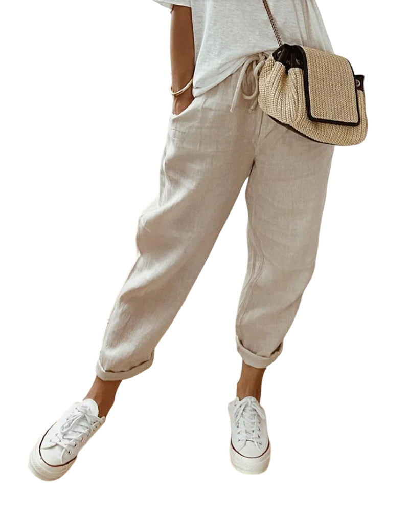 LuroLondon Sadie casual women's trousers, stylish pants with a relaxed fit, in a neutral color, suitable for everyday wear.