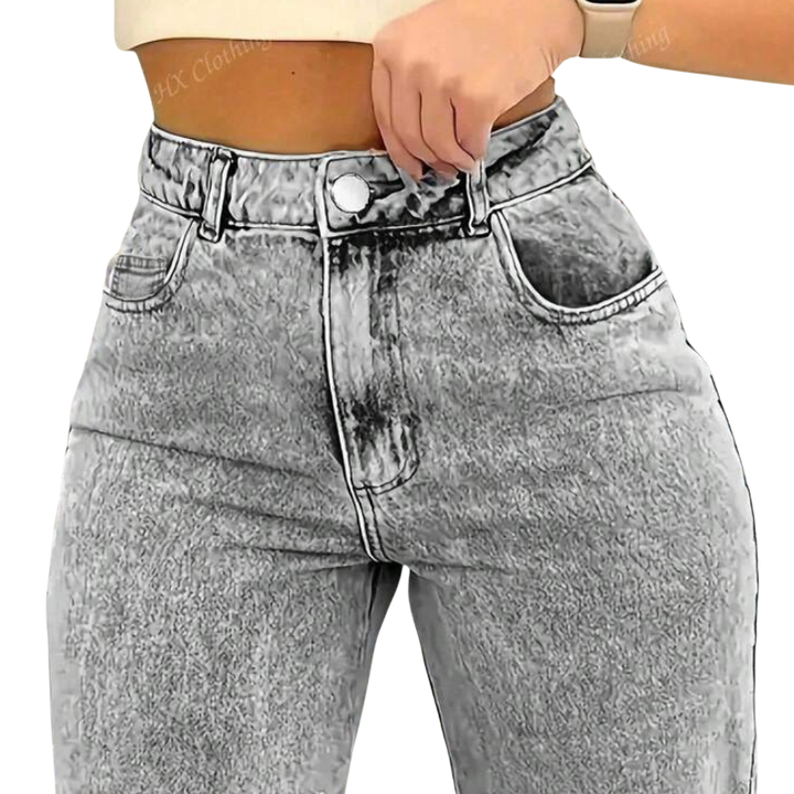 Gray Atlas Denim Jeans by Lurolondon.co.uk displayed on a neutral background, showcasing classic fit and stylish denim fabric.