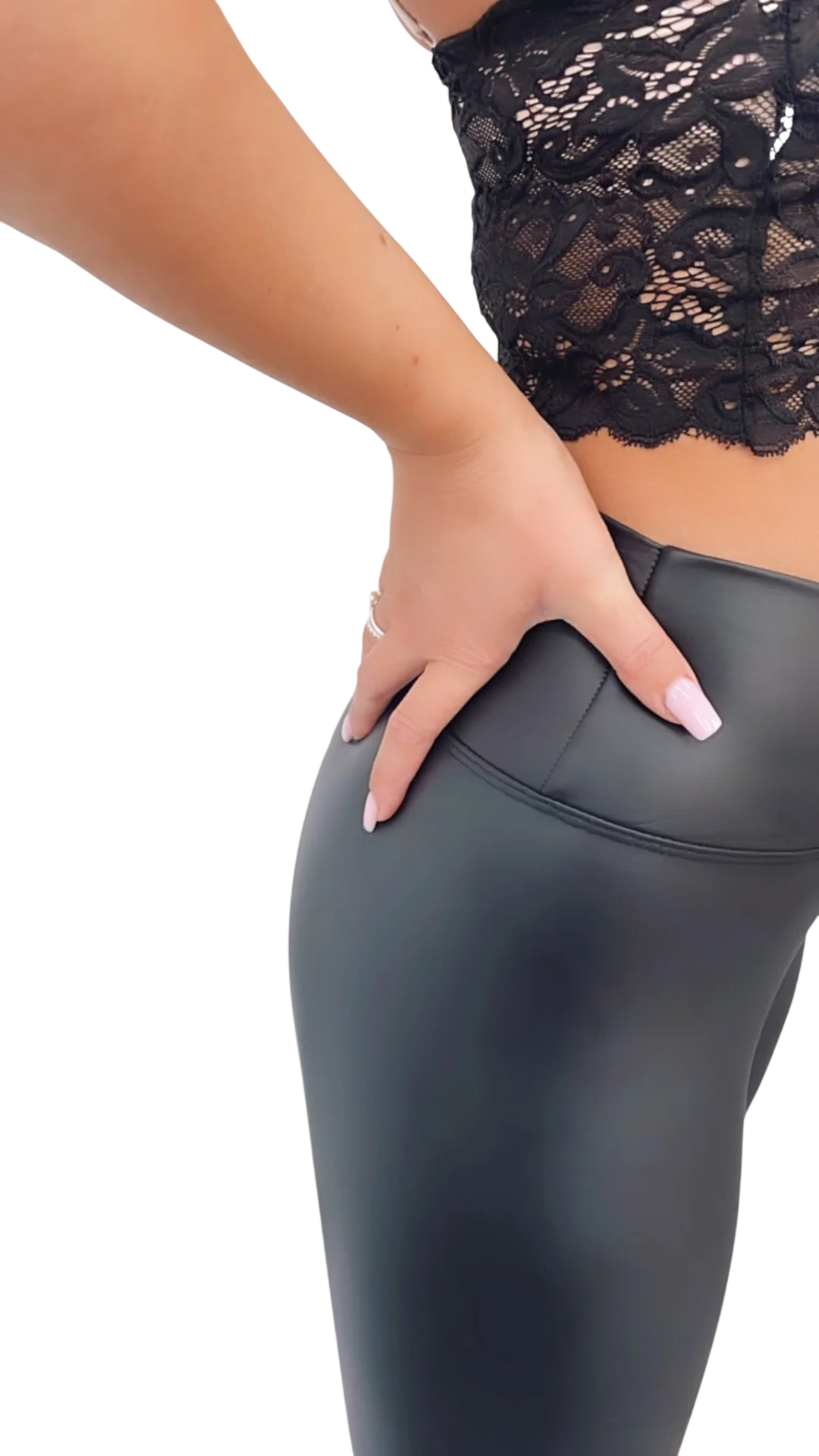 Black leather look leggings from Lurolondon.co.uk, featuring a sleek, form-fitting design with a shiny faux leather finish.