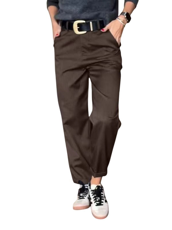 Veda Bremen Melly elegant, figure-hugging striped pants with tailored fit and stylish design, front view showing waistband and stripes.