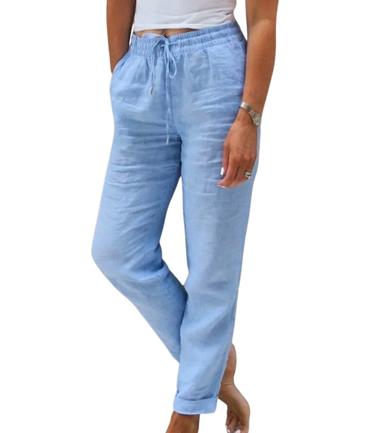 Sky blue Soft Loom Leinenhose by Veda Bremen, lightweight linen trousers with a relaxed fit and casual style.
