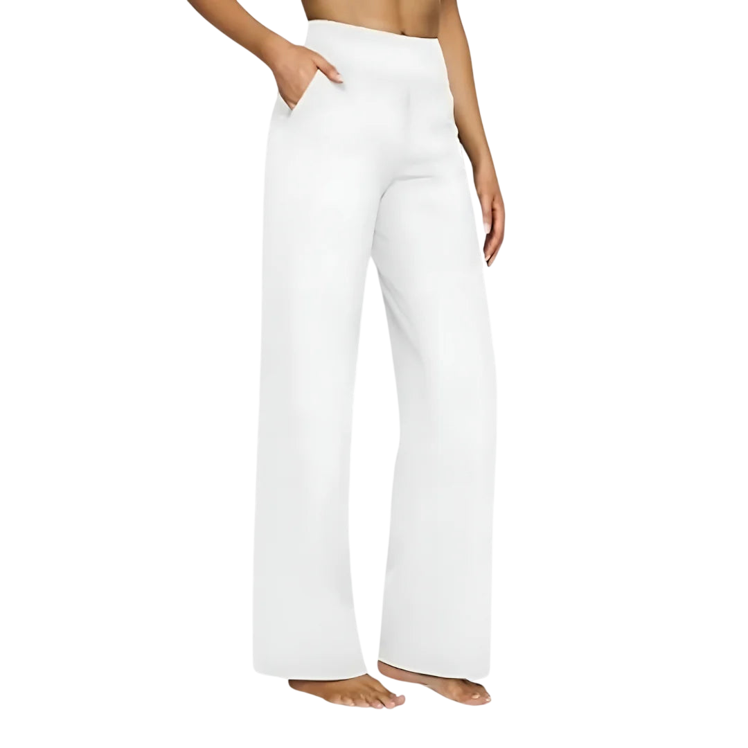 White Kara Stretch-Hose by Veda Bremen, slim-fit stretch leggings shown on a mannequin.