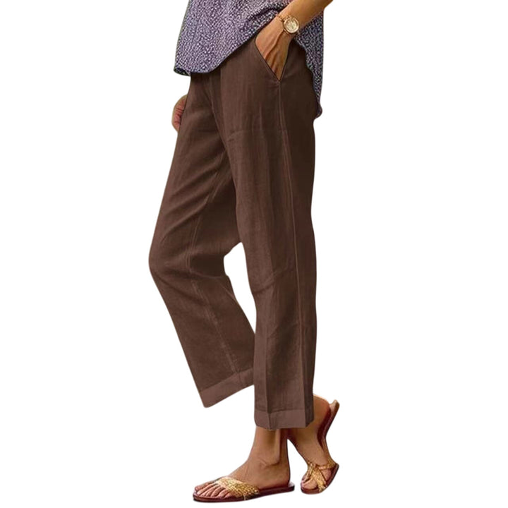 LuroLondon Lisa lightweight brown trousers with a relaxed fit and tailored design, perfect for casual or office wear.