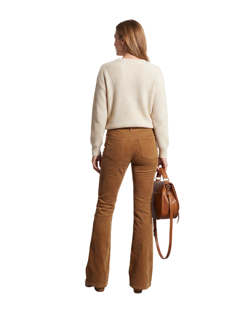 LuroLondon Chloe corduroy flared trousers in deep brown, featuring high waist and wide-leg design, on a white background.