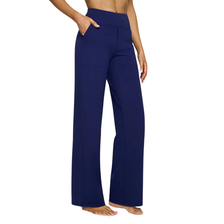 Blue Kara Stretch-Hose by Veda Bremen, showcasing smooth, fitted fabric and elastic waistband for comfortable wear.