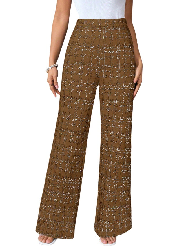 Caramel plaid trousers from LuroLondon featuring a casual fit and classic check pattern, styled for everyday wear.