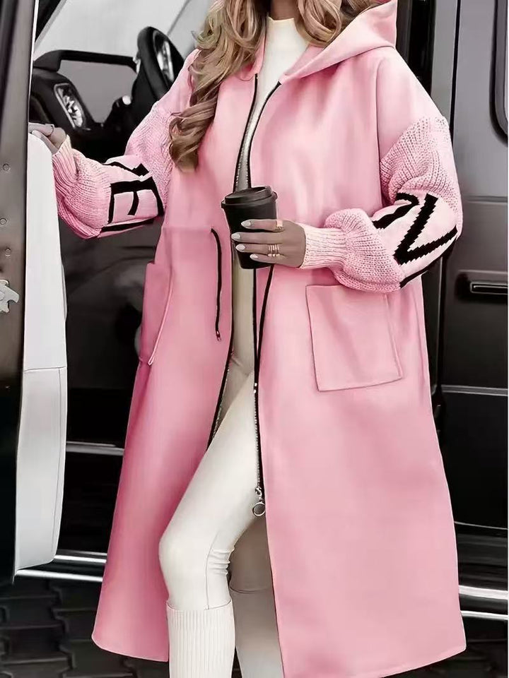 Pink Roma Elegant Hooded Coatigan jacket by LuroLondon, featuring a cozy hood and stylish design.