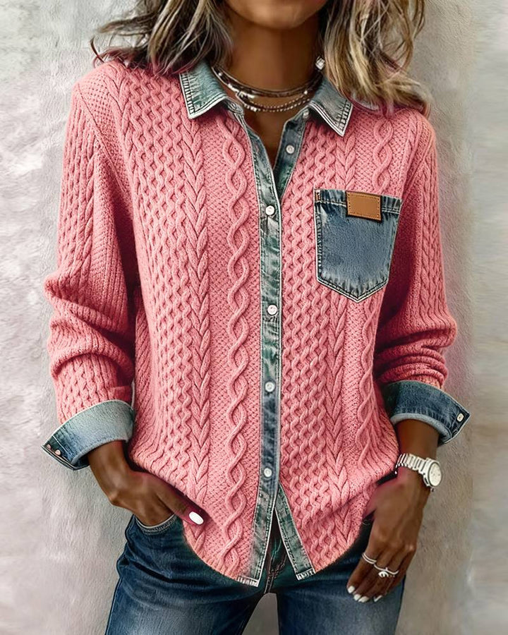 LuroLondon Tiffany pink knit top featuring a soft, fitted design with ribbed texture and long sleeves.