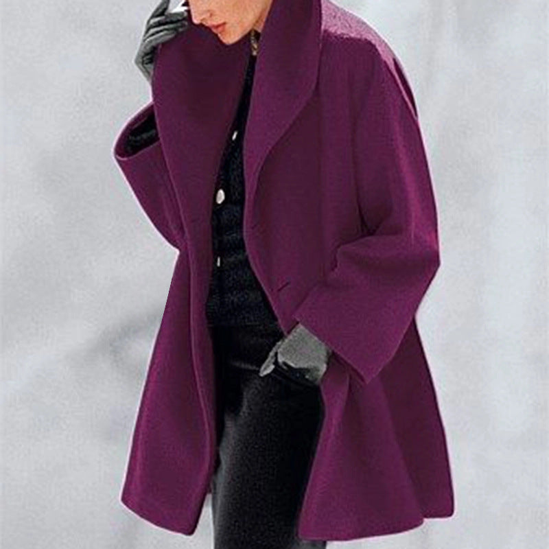 Purple Cocoon Winter Coat by Lurolondon.co.uk, showcasing a cozy, oversized design with a high collar and plush fabric.