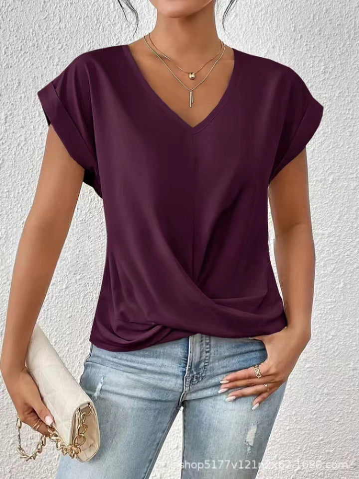 Purple and red Damen V-Neck T-Shirt by Veda Bremen, soft fabric with a stylish V-neck design.