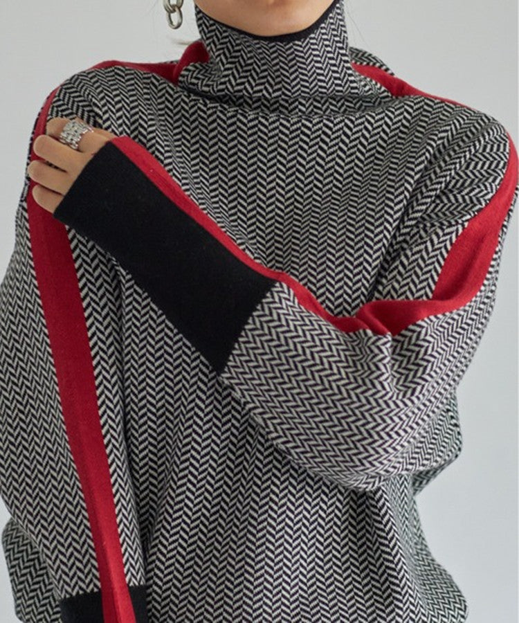 Red Savannah Luxe Turtleneck Sweater by Lurolondon.co.uk, featuring a cozy fit and classic turtleneck design.