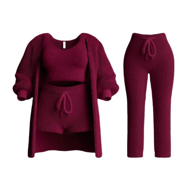 Red Cozy Bear loungewear set by Lurolondon.co.uk, soft fabric, comfortable fit, showing the relaxed style and cozy design.