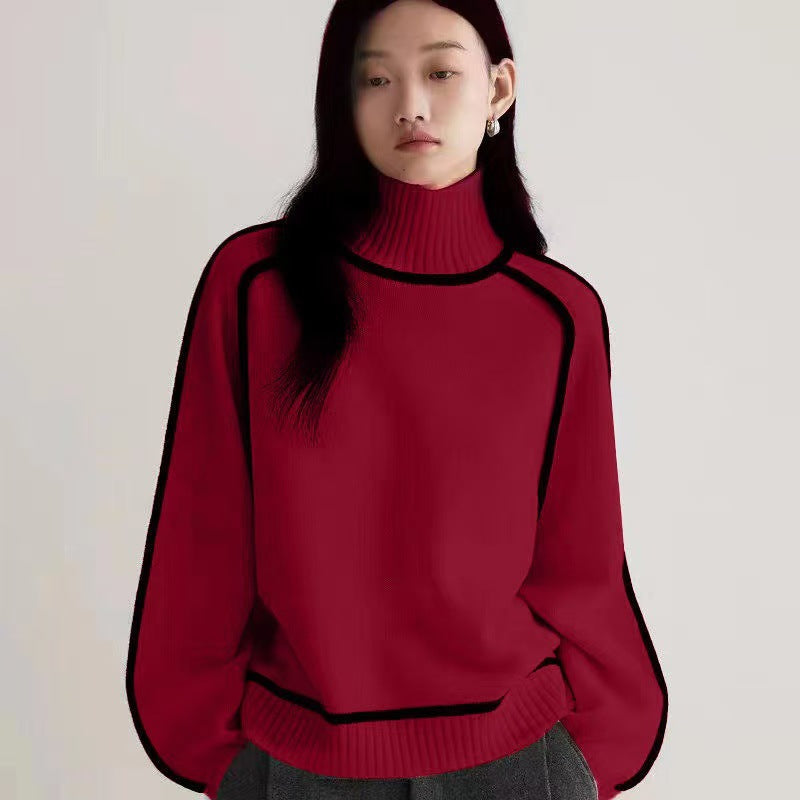Red Donna elegant turtleneck sweater by Lurolondon, featuring a cozy fit and classic design.
