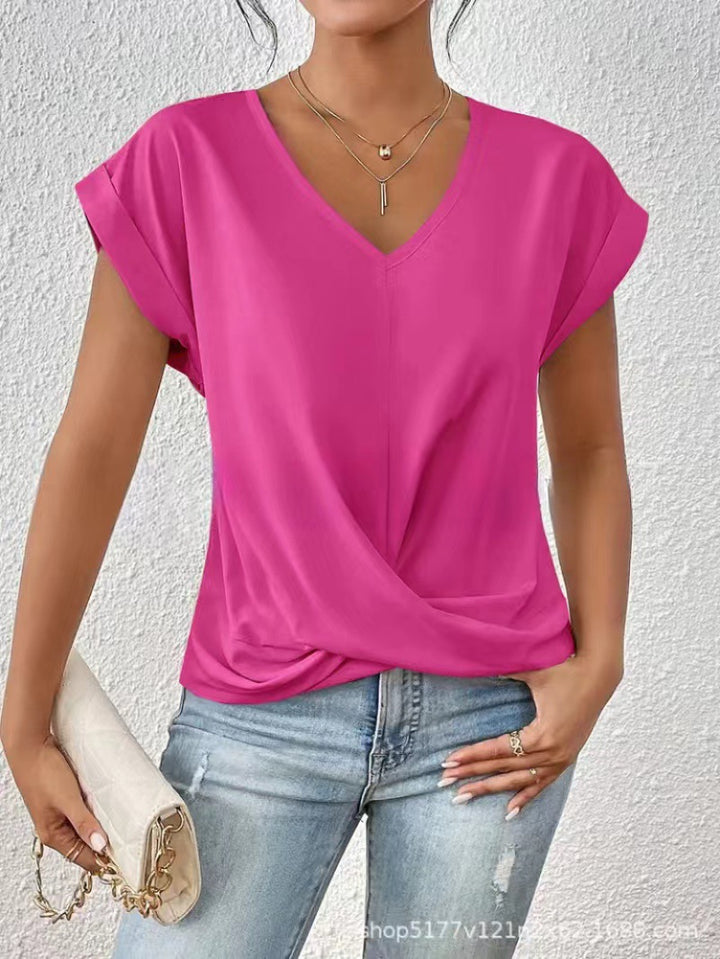 Rosered Damen V-Neck T-Shirt by Veda Bremen, soft fabric, fitted style, showcasing a casual women&