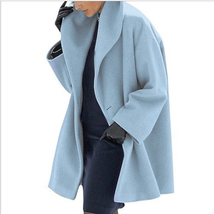 Sky blue The Cocoon winter coat by Lurolondon.co.uk, showcasing a stylish, insulated outerwear design for cold weather.