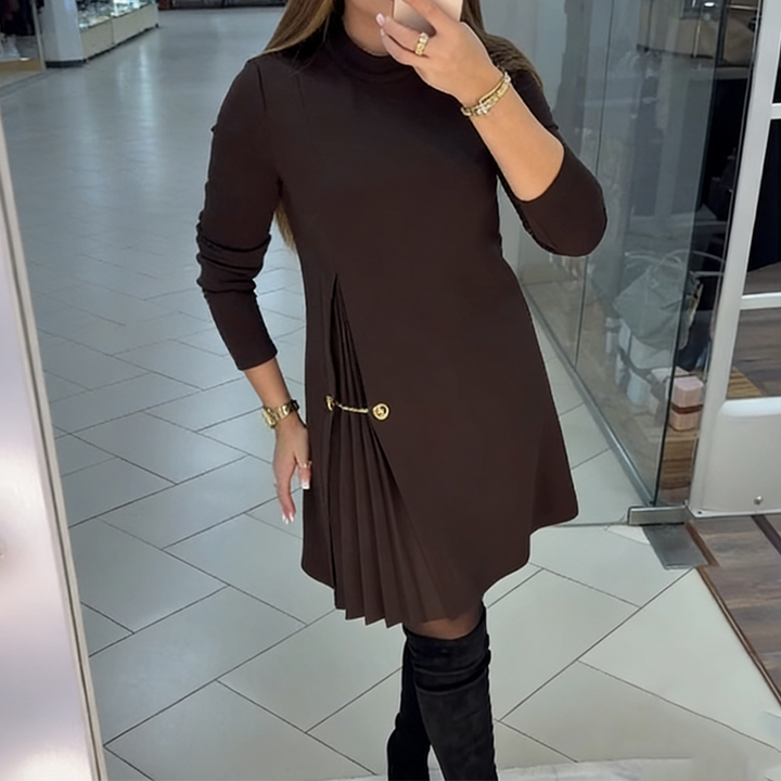 LuroLondon sophisticated A-line dress in elegant fabric, showcasing a fitted bodice and flared skirt for a stylish look.
