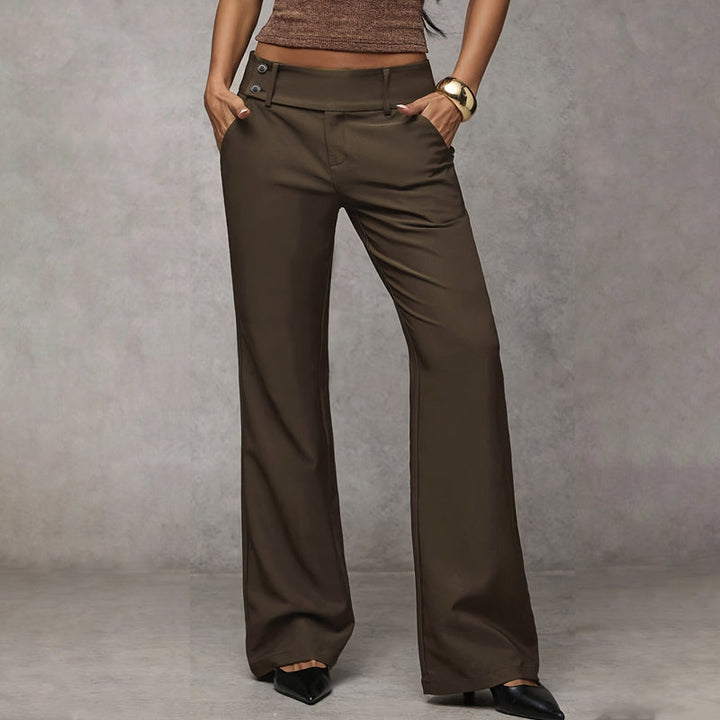 Veda Bremen Elowra tailored wide-leg suit trousers in dark fabric, displayed flat on a white background.