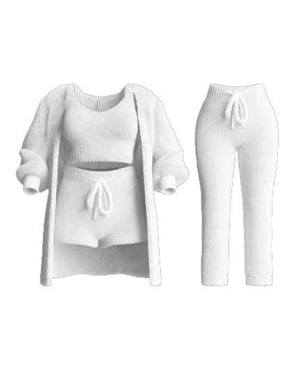 White The Cozy Bear loungewear set by Lurolondon, featuring soft fabric and comfortable fit, shown on a mannequin.
