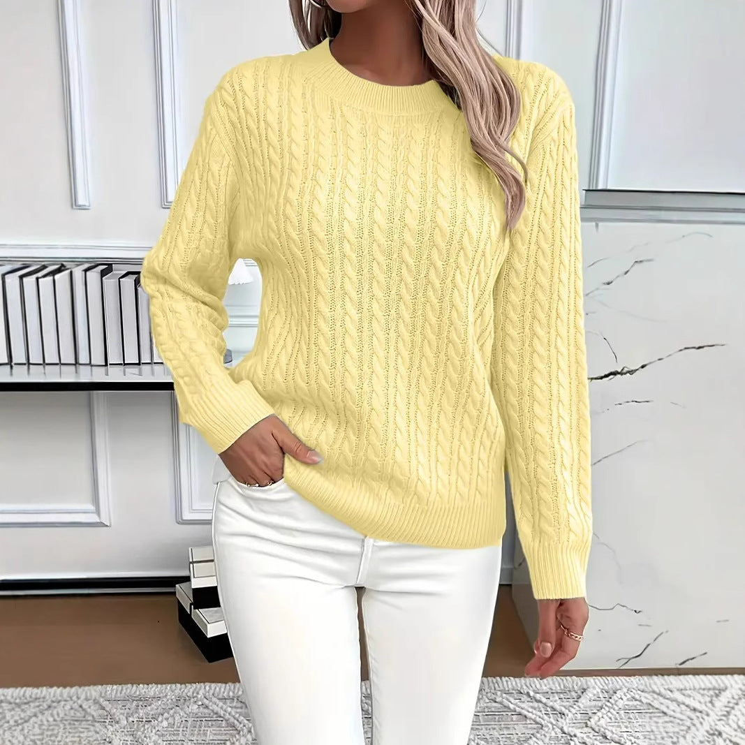 Yellow Rosa knitted sweater by Lurolondon.co.uk, close-up of soft, textured knit fabric and cozy fit.